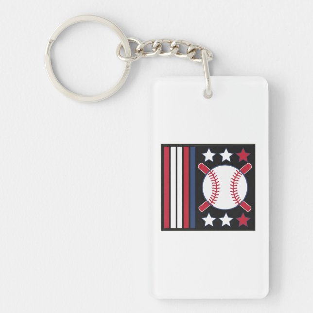 Patriotic Baseball Design Key Ring (Front)