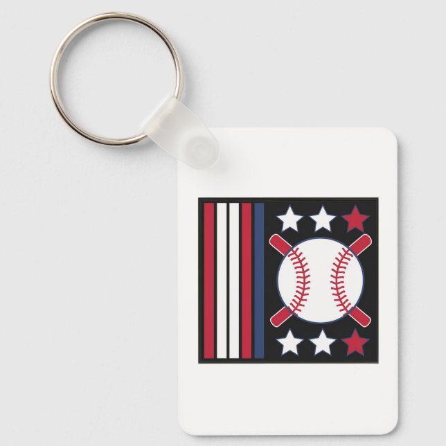 Patriotic Baseball Design Key Ring (Front)