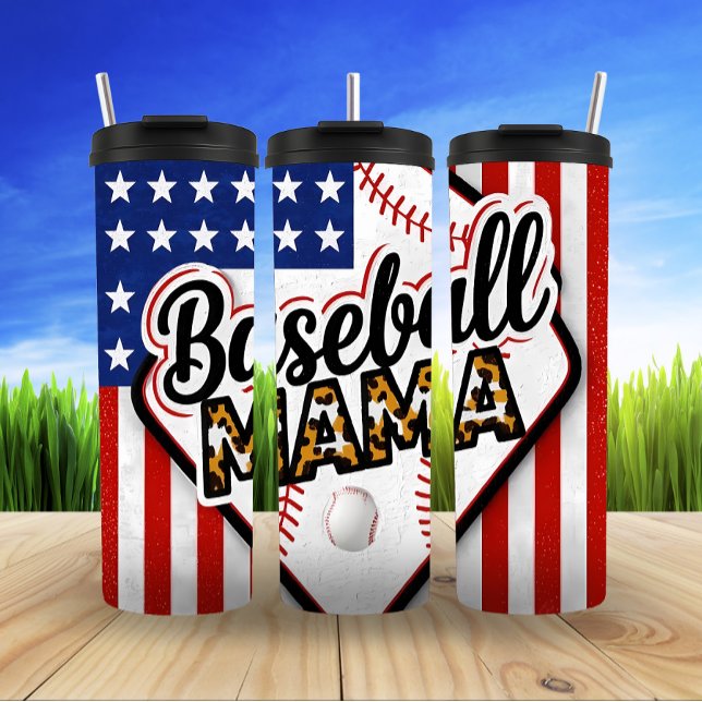 Patriotic Baseball Mama Vibes Thermal Tumbler (Creator Uploaded)