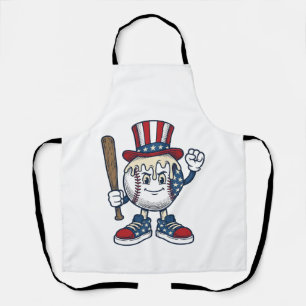 Patriotic Baseball Mascot Vintage Engraving Design Apron