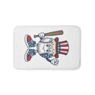 Patriotic Baseball Mascot Vintage Engraving Design Bath Mat