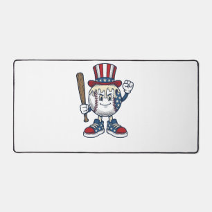Patriotic Baseball Mascot Vintage Engraving Design Desk Mat