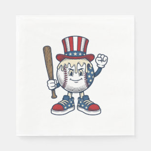 Patriotic Baseball Mascot Vintage Engraving Design Napkin