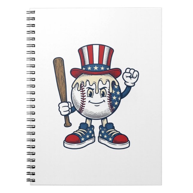 Patriotic Baseball Mascot Vintage Engraving Design Notebook (Front)