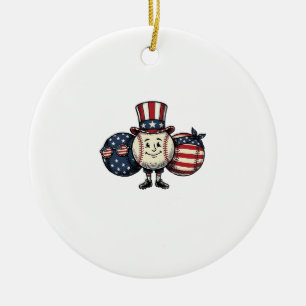 Patriotic Baseball Trio Vintage Vector Shirt_1 Ceramic Ornament