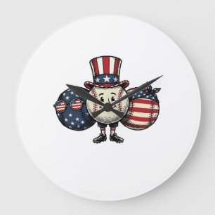 Patriotic Baseball Trio Vintage Vector Shirt_1 Large Clock