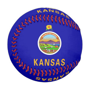 Patriotic baseball with flag of Kansas, USA
