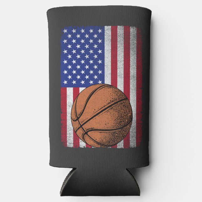 Patriotic Basketball 4th Of July American Flag  Seltzer Can Cooler (Front)