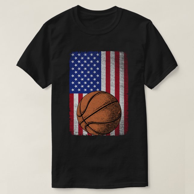 Patriotic Basketball 4th Of July American Flag  T-Shirt (Design Front)