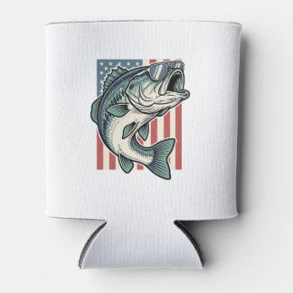 Patriotic Bass Fishing Sunglasses Vintage Vector D Can Cooler