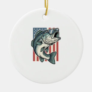 Patriotic Bass Fishing Sunglasses Vintage Vector D Ceramic Ornament