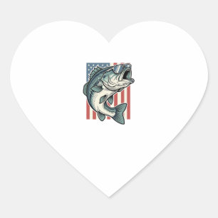 Patriotic Bass Fishing Sunglasses Vintage Vector D Heart Sticker