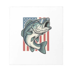 Patriotic Bass Fishing Sunglasses Vintage Vector D Notepad