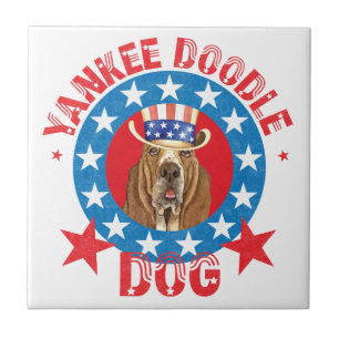 Patriotic Basset Ceramic Tile