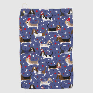 Patriotic Basset Hound Golf Towel