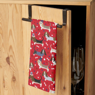 Patriotic Basset Hound Kitchen Towel