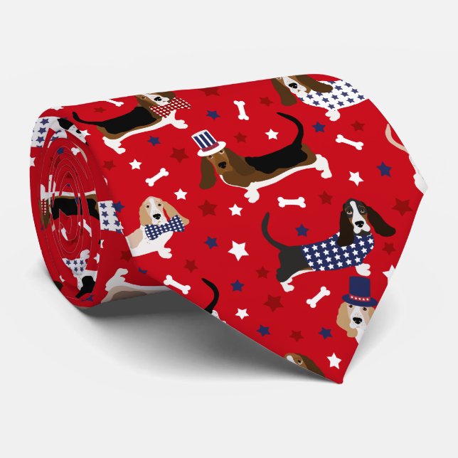 Patriotic Basset Hound Neck Tie (Rolled)