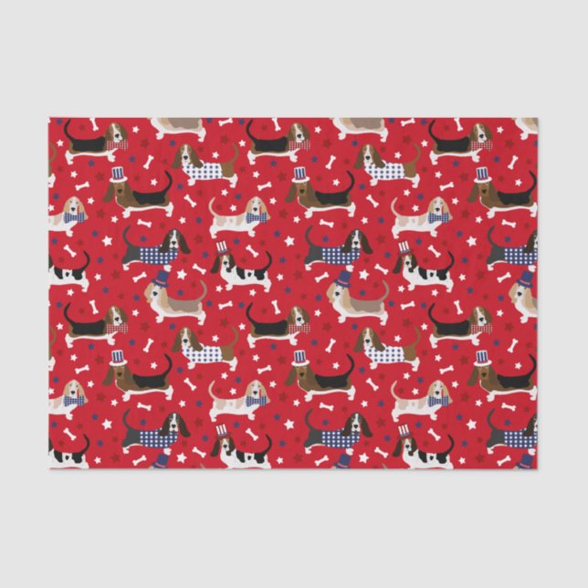 Patriotic Basset Hound Tissue Paper (Front)
