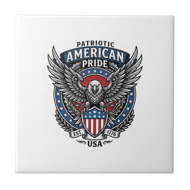 Patriotic Battle Hawk Patriotic Eagle & Hawk 4th o Ceramic Tile (Front)