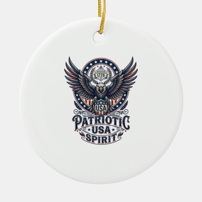 Patriotic Battle Hawk Patriotic Eagle & Hawk Ameri Ceramic Ornament (Front)
