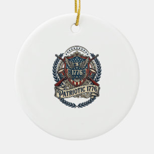 Patriotic Battle Shield 1776 Military Inspired Sym Ceramic Ornament