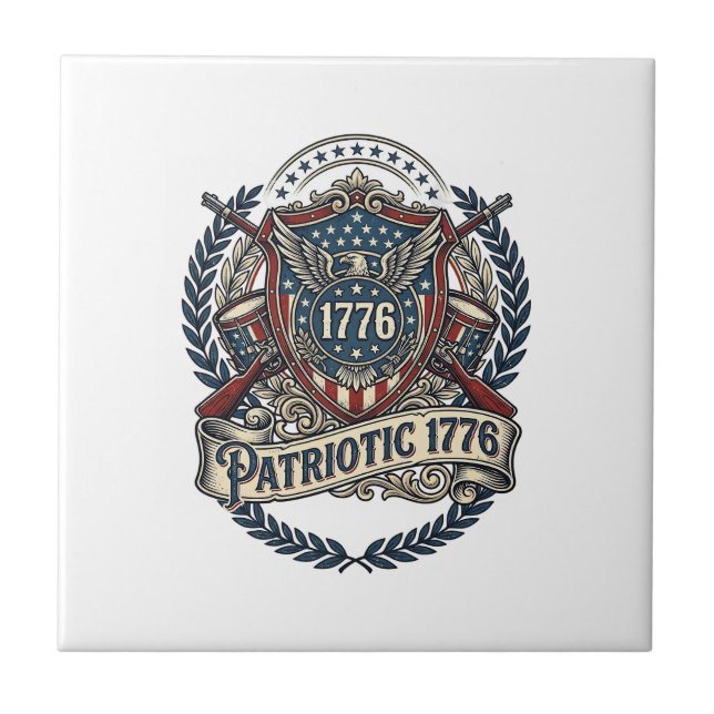 Patriotic Battle Shield 1776 Military Inspired Sym Ceramic Tile (Front)