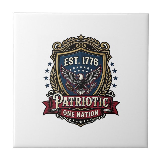 Patriotic Battle Shield 1776 Military Inspired Sym Ceramic Tile (Front)