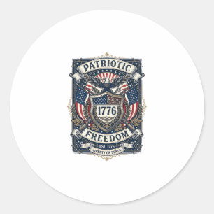 Patriotic Battle Shield 1776 Military Inspired Sym Classic Round Sticker