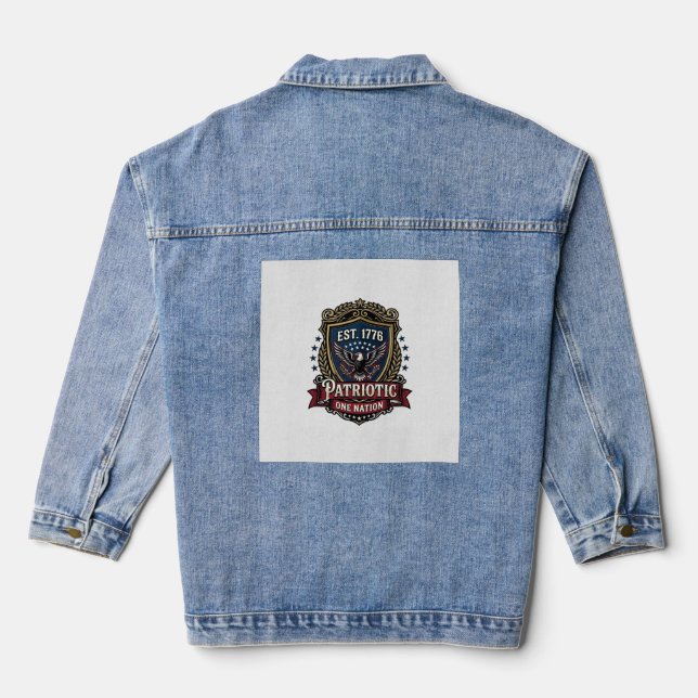 Patriotic Battle Shield 1776 Military Inspired Sym Denim Jacket (Back)