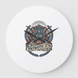 Patriotic Battle Shield 1776 Military Inspired Sym Large Clock