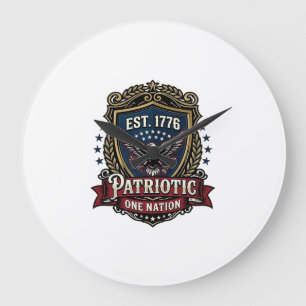 Patriotic Battle Shield 1776 Military Inspired Sym Large Clock