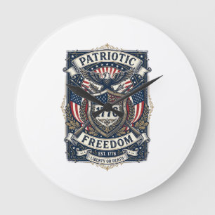 Patriotic Battle Shield 1776 Military Inspired Sym Large Clock