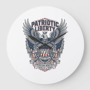 Patriotic Battle Shield 1776 Military Inspired Sym Large Clock