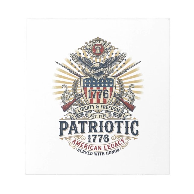 Patriotic Battle Shield 1776 Military Inspired Sym Notepad (Front)