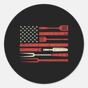 Patriotic Bbq Grill Tools Aamerican Flag Graphic Classic Round Sticker