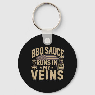 Patriotic Bbq Smoker Meat Smoking Usa Grilling Byr Key Ring