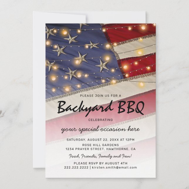 Patriotic BBQ | USA Flag Backyard Barbecue Invitation (Front)