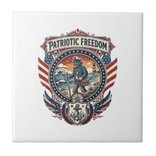 Patriotic Beachcomber Vector Graphic Tee_1 Ceramic Tile