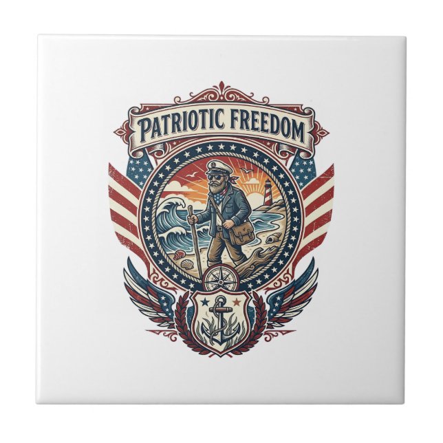Patriotic Beachcomber Vector Graphic Tee_1 Ceramic Tile (Front)