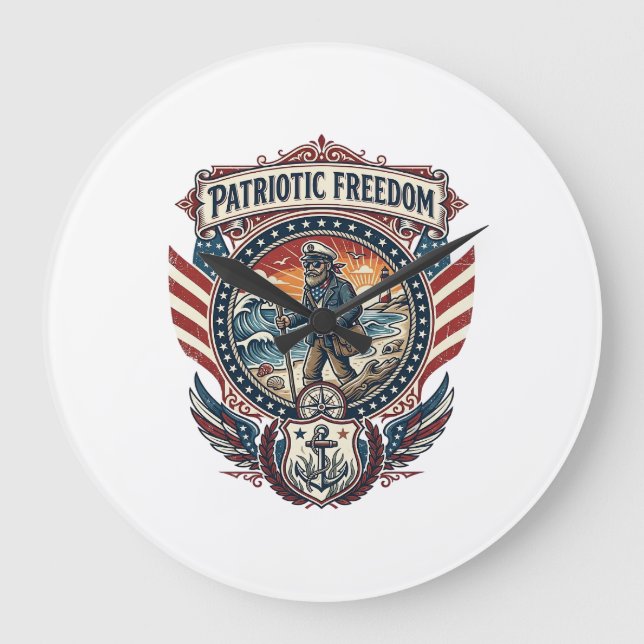 Patriotic Beachcomber Vector Graphic Tee_1 Large Clock (Front)