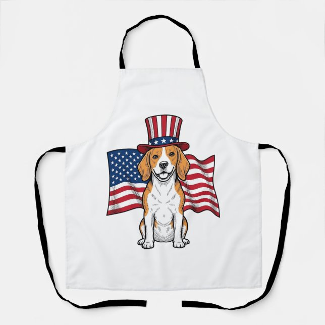 Patriotic Beagle Dog Flag Vintage Engraving Design Apron (Front)
