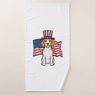 Patriotic Beagle Dog Flag Vintage Engraving Design Bath Towel