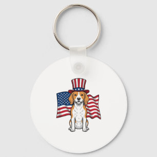 Patriotic Beagle Dog Flag Vintage Engraving Design Key Ring