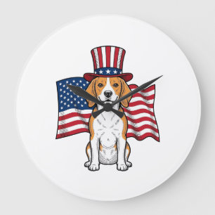 Patriotic Beagle Dog Flag Vintage Engraving Design Large Clock