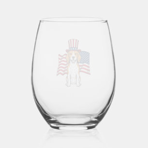 Patriotic Beagle Dog Flag Vintage Engraving Design Stemless Wine Glass