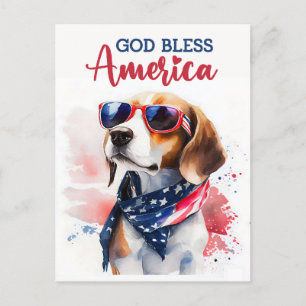 Patriotic Beagle, God Bless America Postcard