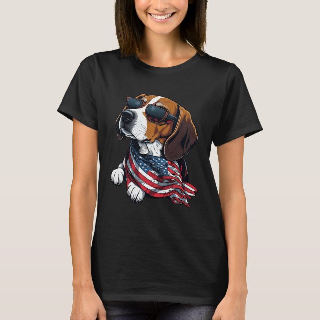 Patriotic Beagle Wearing An American Flag Patrioti T-Shirt (Front)