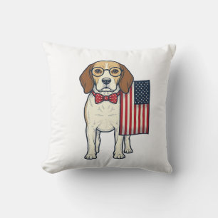 Patriotic Beagle with Flag Vintage Vector Art_1 Cushion