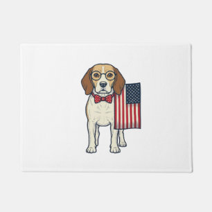 Patriotic Beagle with Flag Vintage Vector Art_1 Doormat