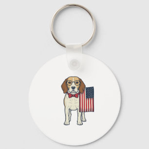 Patriotic Beagle with Flag Vintage Vector Art_1 Key Ring